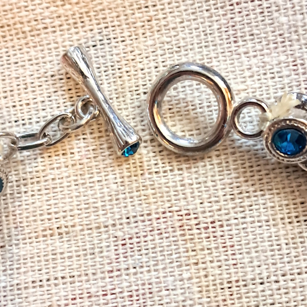 🌇HOLD for CG.🌇NWOT Stainless Steel Blue Stone Beaded Stretch Toggle Bracelet - Picture 3 of 8